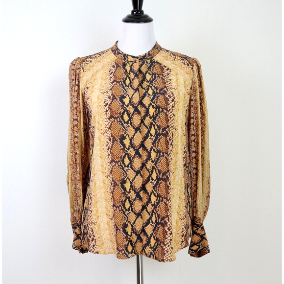 Joie Size S Talin Snakeskin Print Button Down Blouse Fading Sun Tan - Picture 3 of 11